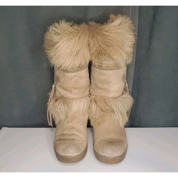 Vintage Tecnica Goat Fur Boots Tan Brown, EU 38 US 7 Women's Made in Italy - Picture 3 of 11